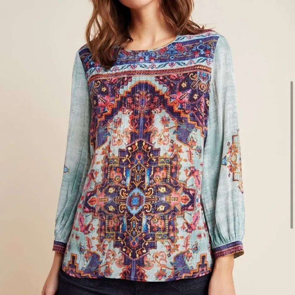 Anthropologie Vineet Bahl Prudence Boho Blouse Embroidered paisley FLAW
